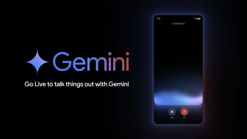 Promo image for Google's Gemini Live. An Android phone showing the Gemini Live screen. Text: "Gemini: Go Live to talk things out with Gemini."